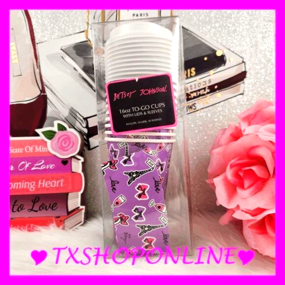 💕☕Betsey Johnson Paris | To Go Coffee | Drink Cups Lids Sleeves☕💕 NEW